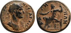 PISIDIA. Bagis. Hadrian(117-138). Obv: ΑΥΤ ΚΑΙ ΤΡΑΙΑΝΟϹ ΑΔΡΙΑΝ Laureate bust of Hadrian to right, drapery on his left shoulder. Rev: ΒΑΓΗΝΩΝ Zeus seat...
