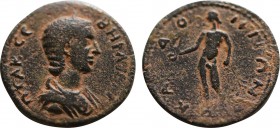 PHRYGIA. Cadi . Otacilia Severa ( 244-249). Ae . Obv: M ΩTA CEVHPA. Diademed and draped bust right. Rev: KAΔO / HNΩN. Apollo standing left, holding br...