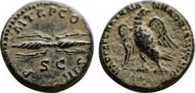 HADRIAN (117-138). Semis. Rome.
Obv: IMP CAESAR TRAIAN HADRIANVS AVG.
Eagle standing right, head left, with wings spread.
Rev: P M TR P COS III / S C....