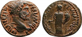 PISIDIA. Antioch. Septimius Severus (193-211). Ae.
Obv: Radiate head right.
Rev: Tyche standing left, holding branch and cornucopia.
Cf. CNG E-346, lo...