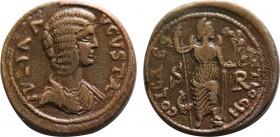 PISIDIA. Antioch. Julia Domna (Augusta, 193-217). Ae.
Obv: IVLIA AVGVSTA.
Draped bust right.
Rev: COL CES ANTIOCH / S - R.
Mên standing facing, head r...
