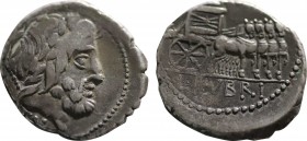 L. RUBRIUS DOSSENUS. Denarius (87 BC). Rome.
Obv: DOSSEN.
Laureate head of Jupiter right, with sceptre over shoulder.
Rev: L RVBRI.
Triumphal char...