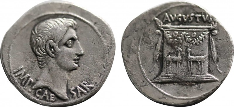AUGUSTUS (27 BC-14 AD). Cistophorus. Ephesus.
Obv: IMP CAESAR.
Bare head right.
...