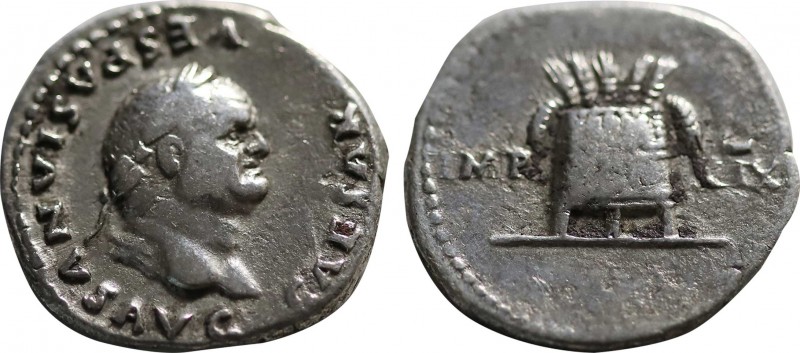 Vespasian. (69-79). Denarius. Rome, AD 77/8. Obv: CAESAR VESPASIANVS AVG, laurea...