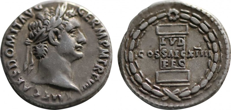 DOMITIAN (81-96). Denarius. Rome. Saecular Games issue.
Obv: IMP CAES DOMIT AVG...