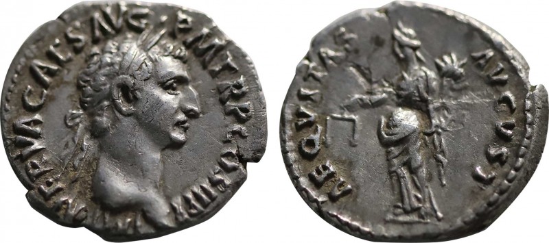 NERVA (96-98). Denarius. Rome.
Obv: IMP NERVA CAES AVG P M TR P II COS III P P.
...