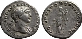 TRAJAN (98-117). Denarius. Rome.
Obv: IMP TRAIANO AVG GER DAC P M TR P.
Laureate bust right, with slight drapery.
Rev: COS V P P SPQR OPTIMO PRINC.
Ae...