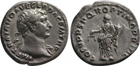 TRAJAN (98-117). Denarius. Rome.
Obv: IMP TRAIANO AVG GER DAC P M TR P.
Laureate bust right, with slight drapery.
Rev: COS V P P SPQR OPTIMO PRINC.
Ae...