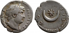 HADRIAN (117-138). Denarius. Rome.
Obv: HADRIANVS AVGVSTVS.
Laureate head right.
Rev: COS III.
Star within crescent.
RIC² 864.
Condition: Very fine.
W...