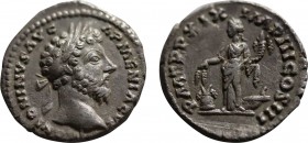 Marcus Aurelius (AD 161-180). denarius (165-166).Obv: M ANTONINVS AVG ARMENIACVS, laureate bust of Marcus Aurelius facing right. Rev: PM TR P XIX IMP ...