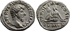 LUCIUS VERUS (161-169). Denarius. Rome.
Obv: L VERVS AVG ARMENIACVS.
Bare head right.
Rev: TR P III IMP II COS II / ARMEN.
Armenia seated left in atti...