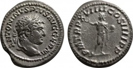 Caracalla AR Antoninianus. Rome, AD 216. Obv: ANTONINVS PIVS AVG GERM, radiate and draped bust right. Rev: PM TRP X-VIIII COS IIII PP, Sol standing fa...