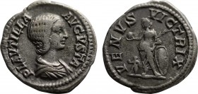 PLAUTILLA (Augusta, 202-205). Denarius. Rome.
Obv: PLAVTILLA AVGVSTA.
Draped bust right.
Rev: VENVS VICTRIX.
Venus standing left, holding apple and pa...
