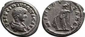GETA (Caesar, 198-209). Denarius. Laodicea ad Mare.
Obv: P SEPTIMIVS GETA CAES.
Bareheaded, draped and cuirassed bust right.
Rev: MINERV SANCT.
Minerv...