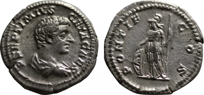 GETA (Caesar, 198-209). Denarius. Rome.
Obv: P SEPTIMIVS GETA CAES.
Bare-headed ...