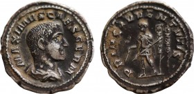 MAXIMUS (Caesar, 235/6-238). Denarius. Rome.
Obv: MAXIMVS CAES GERM.
Bareheaded and draped bust right.
Rev: PRINC IVVENTVTIS.
Maximus standing left, h...