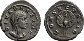 DIVA PAULINA (Died before 235). Denarius. Rome. Struck under Maximinus Thrax.
Obv: DIVA PAVLINA.
Veiled and draped bust right.
Rev: CONSECRATIO.
P...