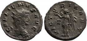 Gallienus ( 260-268 ). Antoninianus. Mediolanum. Obv: [G]ALLIENVS AVG, radiate and cuirassed bust right. Rev: VICTOR[IA AV]G VIII, Victory walking lef...
