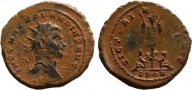 CLAUDIUS II GOTHICUS (268-270). Antoninianus. Cyzicus.
Obv: IMP CLAVDIVS AVG.
Radiate, draped and cuirassed bust right; two pellets below.
Rev: VICTOR...