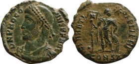 PROCOPIUS (Usurper, 365-366). Ae. Constantinople. Obv: D N PROCOPIVS P F AVG. Diademed, draped and cuirassed bust left. Rev: REPARATIO FEL TEMP / CONS...
