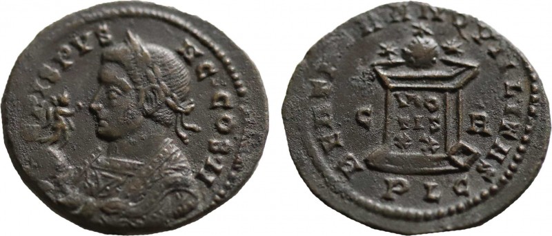 CRISPUS ( 317-327). Follis. Ae. Lyon. Obv: CRISPVS NC COS II. Laureate bust of C...