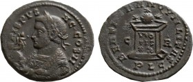 CRISPUS ( 317-327). Follis. Ae. Lyon. Obv: CRISPVS NC COS II. Laureate bust of Crispus on the left, seen from three quarters in front, holding a nicép...