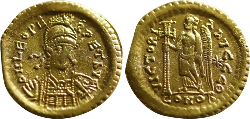 LEO I (457-474). GOLD Solidus. Constantinople. Obv: D N LEO PERPET AVG. Helmeted...