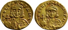 LEO III THE "ISAURIAN" with CONSTANTINE V (717-741). GOLD Solidus. Constantinople.
Obv: δ N D LЄON P A MЧL.
Crowned and draped facing bust of Leo, hol...