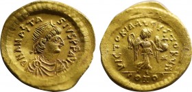 ANASTASIUS I (491-518). GOLD Tremissis. Constantinople.
Obv: D N ANASTASIVS P P AVG.
Diademed, draped and cuirassed bust right.
Rev: VICTORIA AVGVSTOR...