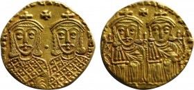 CONSTANTINE VI with LEO III, CONSTANTINE V and LEO IV (780-797 BC). GOLD Solidus. Constantinople.
Obv: Constantine VI and Leo IV seated facing on doub...
