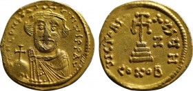 CONSTANS II (641-668). GOLD Solidus. Constantinople. Dated IY 7 (648/9).
Obv: δ N CONSTANTINЧS P P AV.
Crowned, draped and curiassed bust facing, wear...
