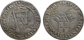 NETHERLANDS. THE THREE RIJKSSTEDEN, (Deventer, Kampen and Zwolle), AR Karolusdaalder, n.j. (1553?), Deventer. Obv: MO 'NO' TRIVM CIVITATVM IMPERIALVM ...