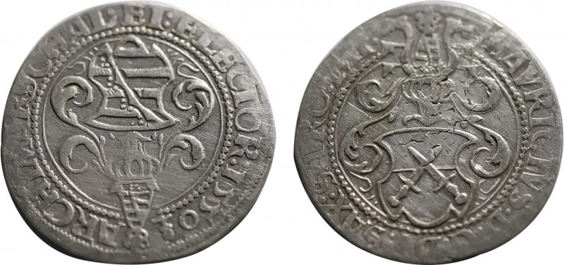 GERMANY. Sachsen. Maurice (1547-1553). 1/2 Taler (1550). Freiberg. Obv: MAVRICIV...