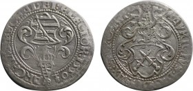 GERMANY. Sachsen. Maurice (1547-1553). 1/2 Taler (1550). Freiberg. Obv: MAVRICIVS D G DVX SAX SA RO IM. Garnished coat-of-arms surmounted by crested h...