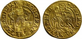 HUNGARY. Transylvania (Siebenbürgen).Stephan Báthori (1571-1576)
Goldgulden, Au, 1575
Wappen
Hermannstadt
Av. / stehender Hl. Ladislaus in voller ...