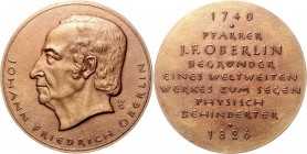 Deutsche Medaillen. 
Personenmedaillen. 
Oberlin, Joh. Friedrich (1740-1826). Bro.-Gussmed. o.J. (1990), 250. Geburtstag des Pfarrers, Pädagogen u. ...