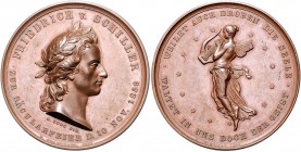 Deutsche Medaillen. 
Personenmedaillen. 
Schiller, Friedrich v. (1759-1805). Bronzemed. 1859, von F. Staudigel b. Loos, 100. Geburtstag, belorb. Kop...
