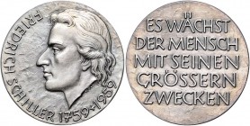 Deutsche Medaillen. 
Personenmedaillen. 
Schiller, Friedrich v. (1759-1805). Silbermed. 1959, von C. A. Holl bei Staatl. Münze Stuttgart, 200. Gebur...