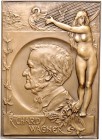 Deutsche Medaillen. 
Personenmedaillen. 
Wagner, Richard (1813-1883). Einseit. Bronzeplakette o.J. (1895), v. Franz Xaver Pawlik, Wien, Brb. n. li. ...