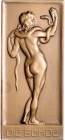 Jugendstil (Art nouveau)-Medaillen. 
Deutschland. Einseitige Bronzeplakette 1912, v. Karl Perl, "Die Sünde", weibl. Rückenakt mit Schlange, 91 x 41 m...