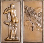 Jugendstil (Art nouveau)-Medaillen. 
Frankreich. Bronzeplakette o.J. (um 1878), v. Oscar Roty, "Femme \'e0 sa toilette" ("Frau am Frisiertisch"), wei...