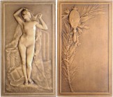 Jugendstil (Art nouveau)-Medaillen. 
Frankreich. Bronzeplakette o.J. (1897), v. L\'e9on Deschamps (1860-1929), "Verit\'e9" ("Wahrheit"), nackte Frau ...