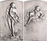 Jugendstil (Art nouveau)-Medaillen. 
Frankreich. Versilb. Bronzeplakette o.J. (1902), v. Lucien Coudray (1864-1932), "Viticulture" ("Weinbau"), weibl...