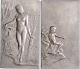 Jugendstil (Art nouveau)-Medaillen. 
Frankreich. Silberplakette 1904, v. G. Prudhomme, "Source et enfant pecheur" ("Die Quelle und der kleine Fischer...
