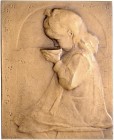 Jugendstil (Art nouveau)-Medaillen. 
Schweiz. Einseit. Bronzeplakette o.J. (1908), v. Henri Huguenin (1879-1920, Le Locle), kleines Mädchen mit Schle...