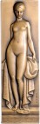 Art deco-Medaillen. 
Frankreich. Einseitige Bronzeplakette o.J., v. Pierre Turin (1891-1968), weiblicher Akt vor dem Bade, 101,5 x 32,5 mm. . 

vz-...