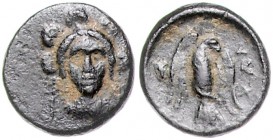 Münzen der griechischen Welt. 
Euboia/Chalkis. 
AE 14, ca. 320-300 vdZ, 2,26 g, diad. Herabüste v. v./Adler mit Schlange, davor griech. "XAL". BCD&n...