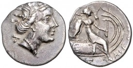 Münzen der griechischen Welt. 
Euboia/Histiaia. 
Drachme, 1,84 g, ca. 200-100 vdZ, Kopf der Nymphe Histiaia re., hinter dem Hals Monogramm T/Nymphe ...