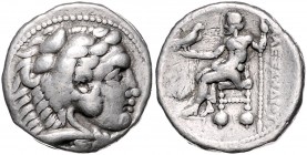 Münzen der griechischen Welt. 
Makedonia. 
Alexander III. der Große, 336-323 vdZ. Tetradrachme, 17,01 g, Herakleskopf re./Zeus n. li. thronend. . 
...