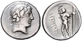 Römische Münzen. 
Republik. 
L. Marcius Censorinus, 82 vdZ. Denar, 3,66 g, Apollokopf re./Marsyas stehend neben Säule mit Statuette. Albert&nbsp;125...